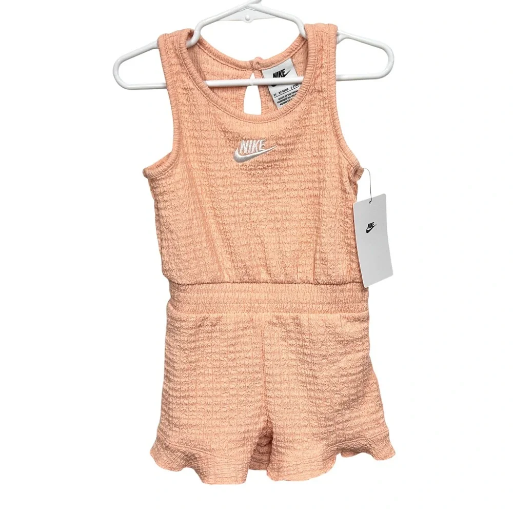 Nike Girls Arctic Orange Romper 3T Sleeveless Ruffle Hem Beach Summer Textured